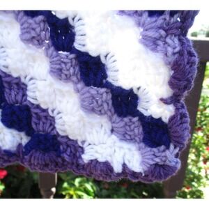 Handmade Crochet Blanket Throw Purple White Lilac Afghan Baby Toddler 52x28 Used